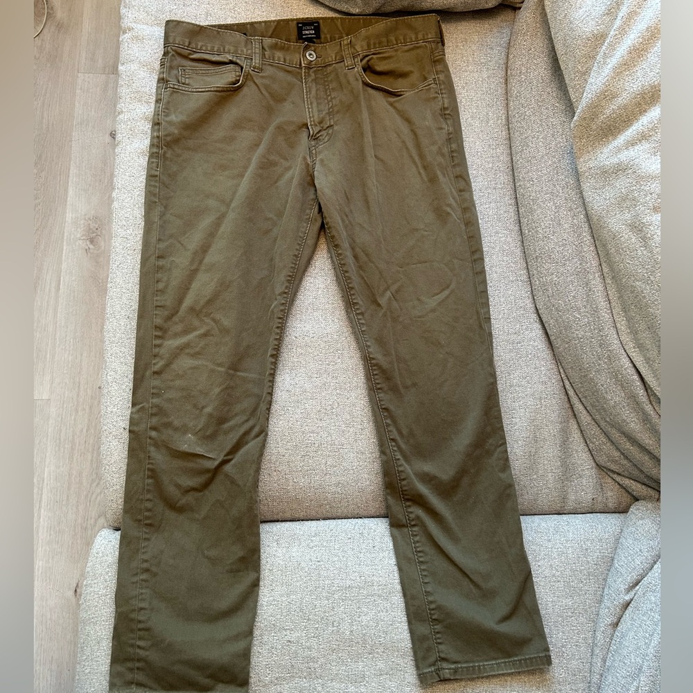 J. Crew Stretch Slim Fit Pants in Olive